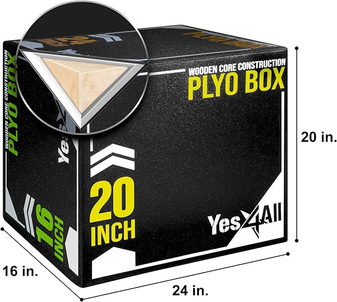 Yes4All 3-in-1 Soft-Padded Plyo Box With Wooden Core, Non-Slip Multi-Use Cushioned Plyometric Jump Box with Vinyl Cover for Jumping, Conditioning, Strength Training