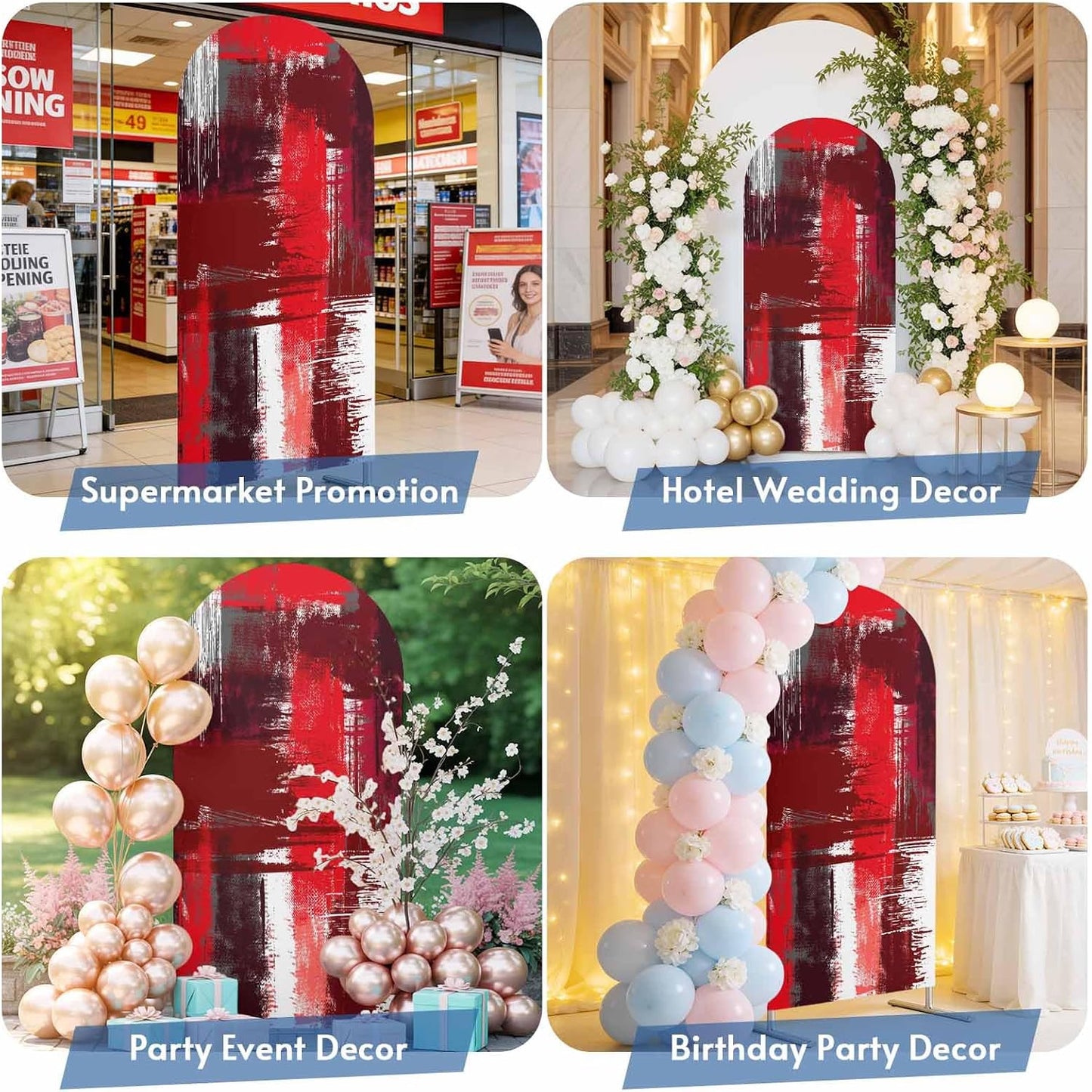 Jnbasdffb 7.2 Red Abstract Wedding Arch Cover, Stretchy Spandex Arch Backdrop Stand Covers FT, Modern Mottled Art Oil