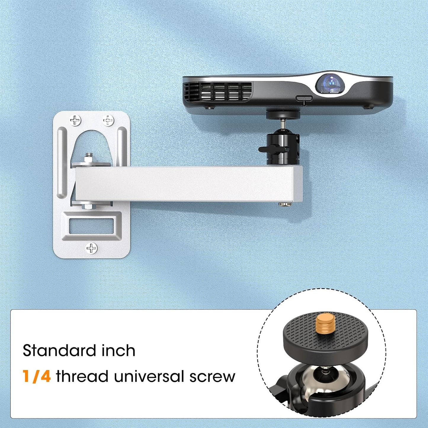 DAWASAPAT 1/4" Mini Projector Wall Mount- Adjustable Tilt&Swivel Hanging Projector Holder Wall Mount Hanger Rack Stand