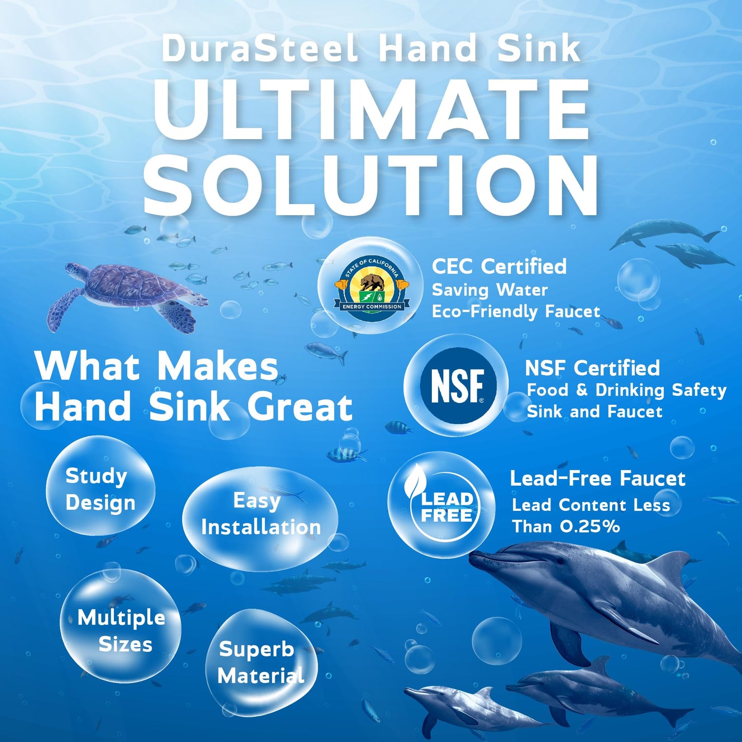 DuraSteel 304 Stainless Steel Wall Mount Sink - Commercial Hand Washing Sink - NSF & CEC Certified with Lead-Free Faucet - For Restaurants, Kitchens, Bars, Restroom