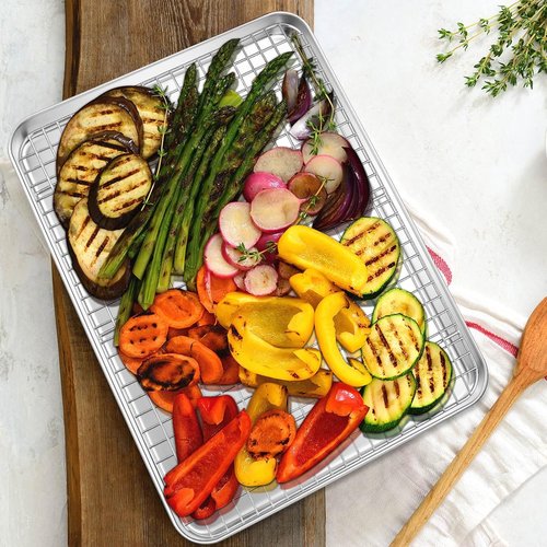 Leonyo Jelly Roll Pan Set - Nonstick Baking Sheet with Cooling Rack | 16 x 12 Inch (2 Trays + 2 Racks)