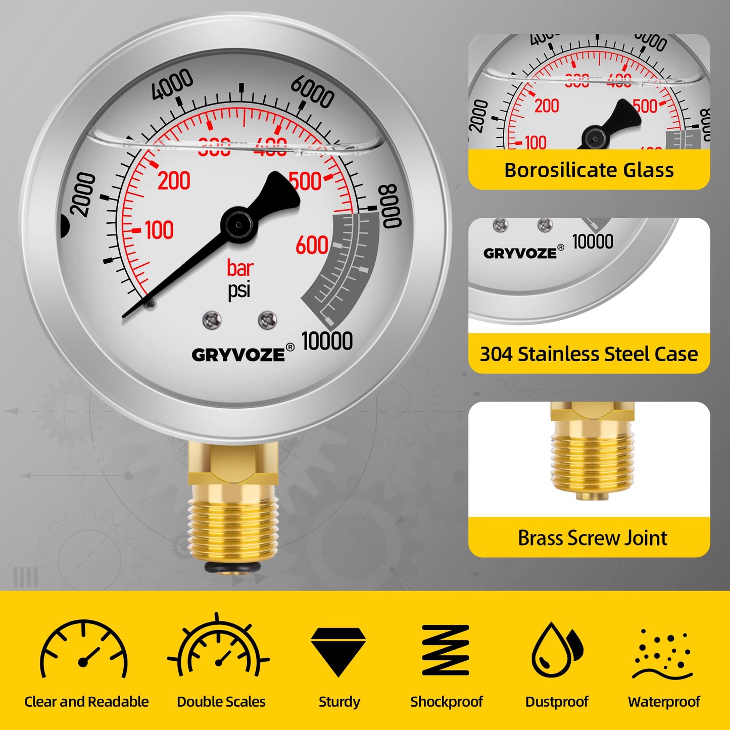 Hydraulic Pressure Test Kit - 5 Gauges (150-10000 PSI), 13 Couplings, 14 Tee Connectors with Markings, 6 Hoses + Extension Adapter (Reach 10.8 ft), for Excavators, Loaders, Hydraulic Machinery