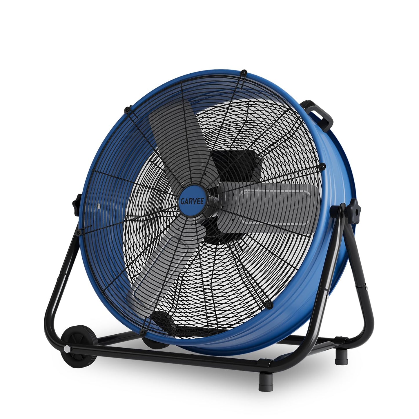 MilleLoom 24 in High Velocity Drum Fan, Heavy Duty Industrial Floor Fan with Adjustable 3 Speed 4800-8800 CFM Cooling, for Industrial Commercial Space Garage, Metal Blades/360° Rotation, Blue