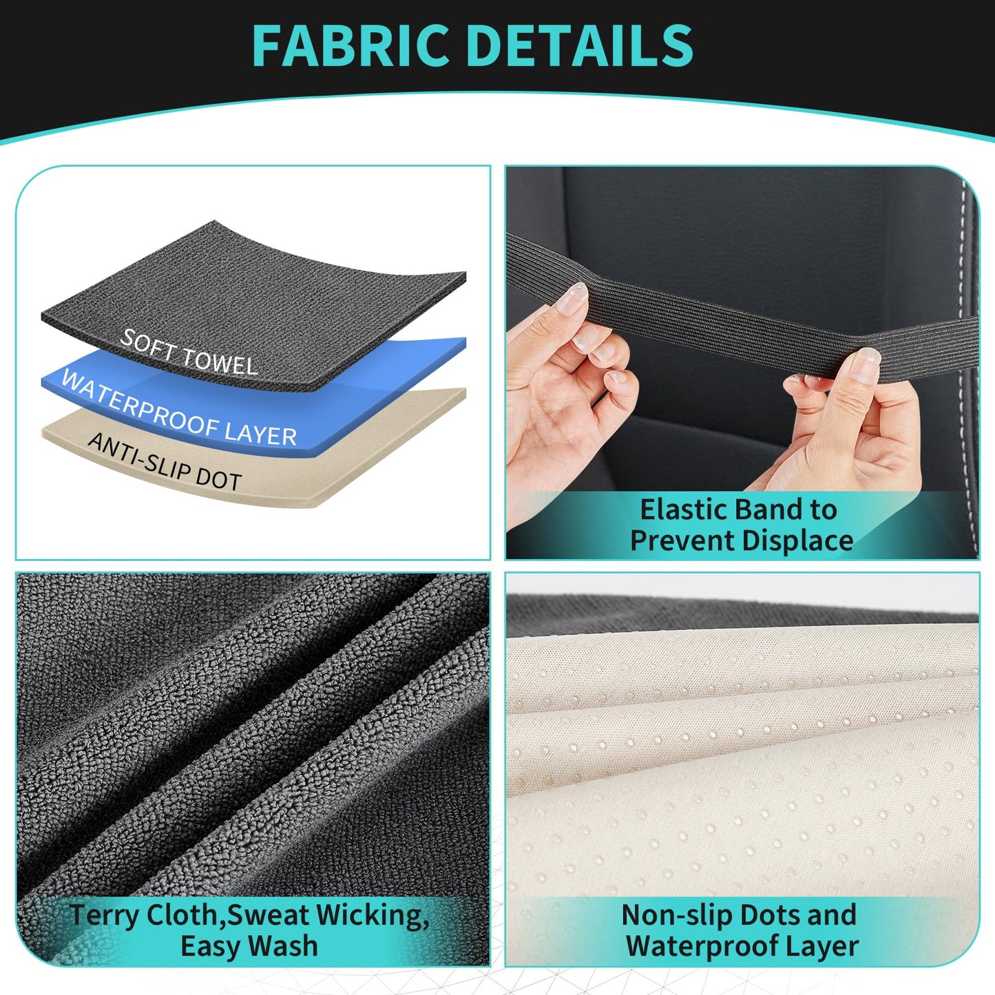 Movetility Waterproof 2 Pack Car Seat Towel Cover After Gym, Sweatproof Universal Fit Towel Seat Covers Washable Non-Slip Front Towel Bucket Seat Protector for Cars SUVs Vans Trucks(Black,2-Pcs)