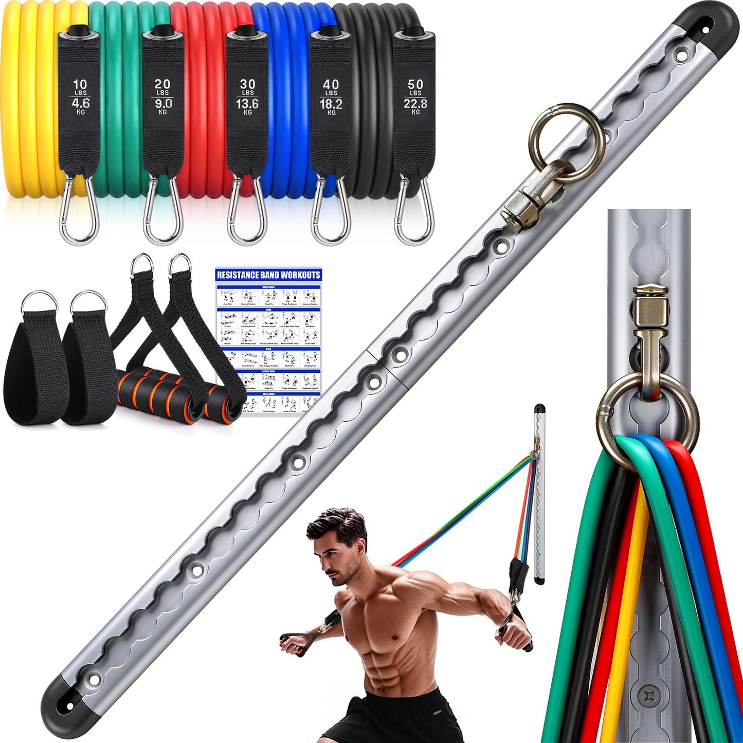 TOBWOLF Resistance Band Wall Mount System, Sturdy Resistance Bands Wall Anchor, Space Saving Home Gym Solution for Strength Training, Wall Mount Workout Anchors Multi-Purpose for Complete Full Body