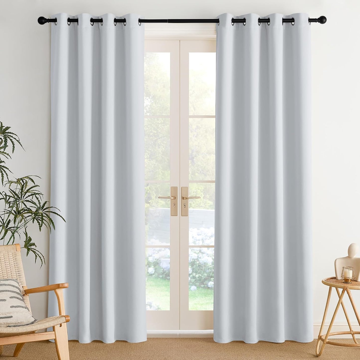 NICETOWN Room Darkening Curtains - Elegant Greyish White Drapery Panels, 52" x 84" Size