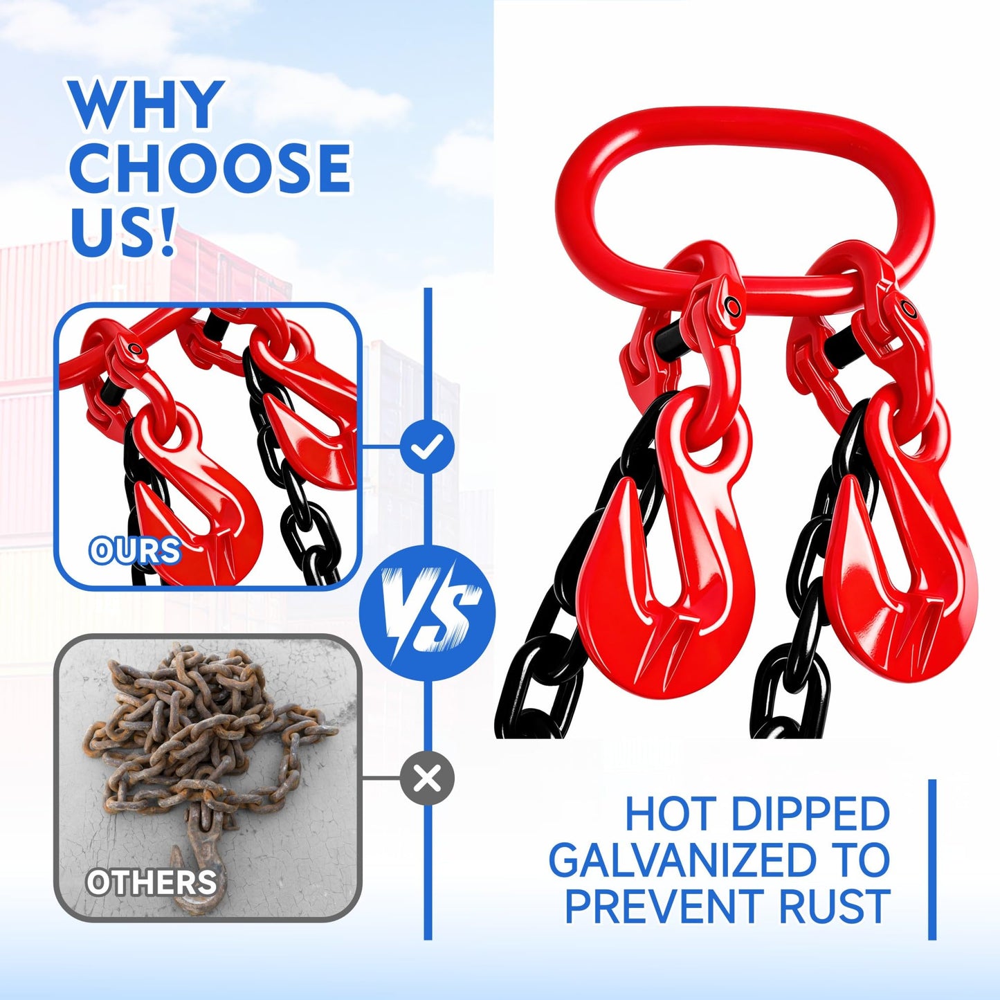 Shipping Container Loading Chain(1/2" x 5'),G80 with Double Locking Safety, 8800 lbs Capacity for 20FT 40FT Conex Container Accessories, Truck & Trailer