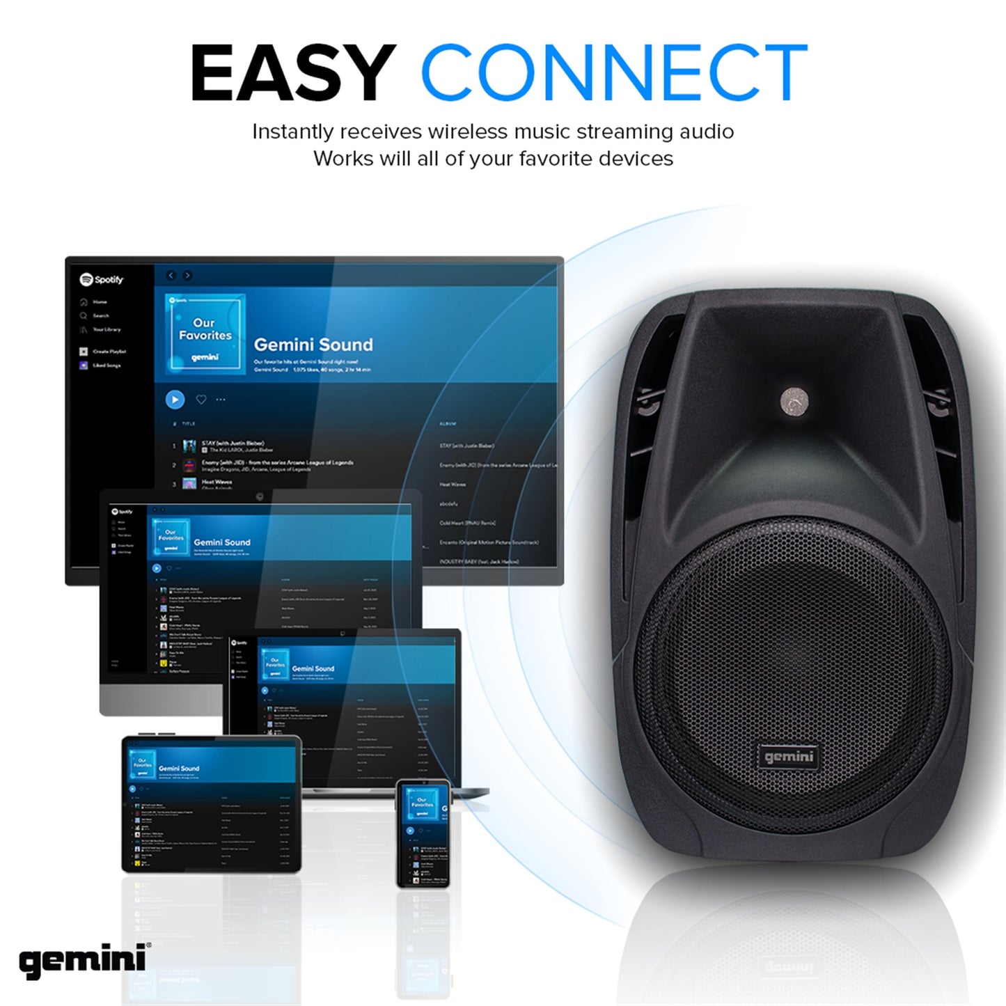 Gemini Portable PA System Bundle with Stands – 6-Channel Powered Mixer, Dual 10" Speakers, Wired Mic & Cables – Bluetooth Music Streaming for DJs, Karaoke & Small Events (ES-210MXBLU-ST)