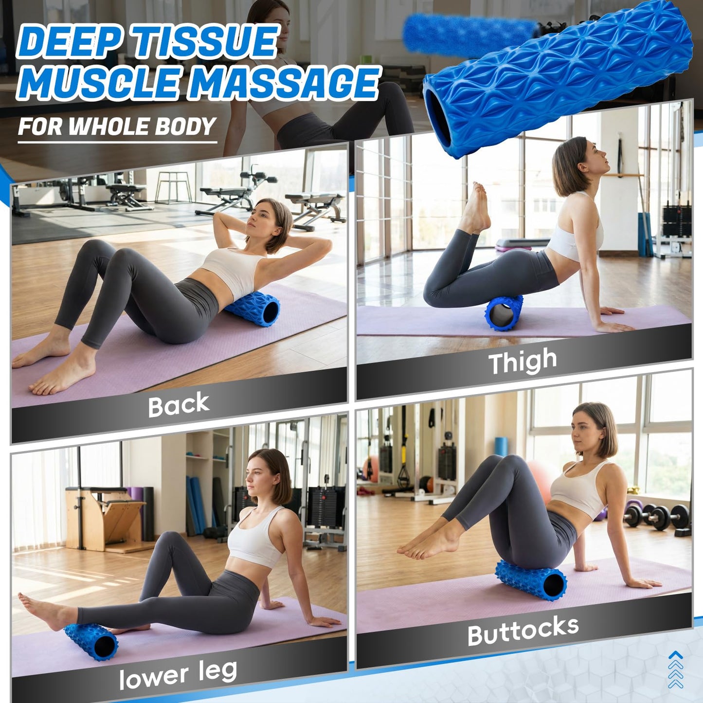 JOYVANTAGE Foam Roller for Deep Tissue Massager, 15" High Density Exercise Patented Roller for Muscle Massage and Myofascial Trigger Point Release Back Roller Improves Mobility (Blue)