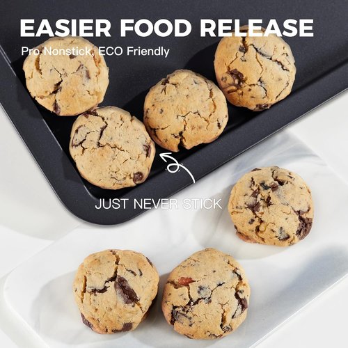 HONGBAKE Ceramic Baking Sheet Pan Set - Premium Cookie Sheets with Wider Grips | 3 Pack in Dark Grey