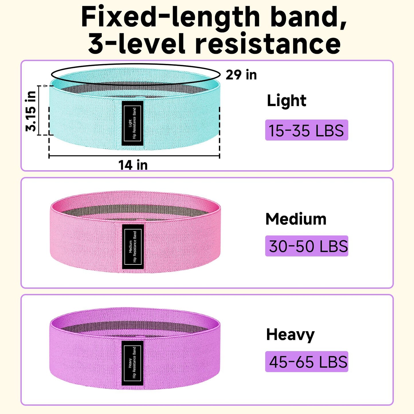 Resistance Bands for Working Out, 3 Set of Exercise Bands Workout Bands Set for Women Men, Hip Legs Booty Bands for Home Fitness, Gym, Yoga, Pilates