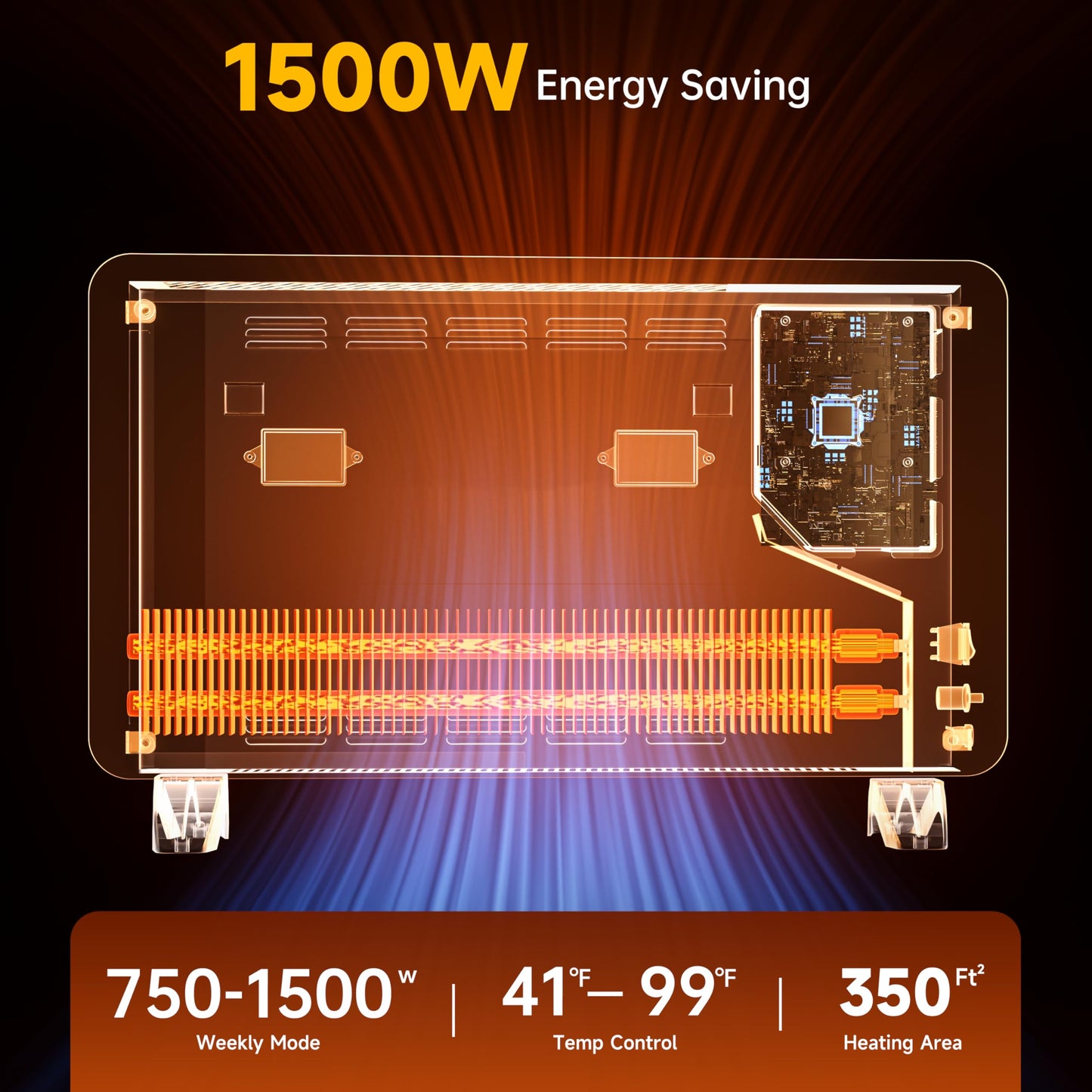 SUNDATE Convection Heater Wifi Control, Indoor Space Heater, 1500W Electric Heating with Remote Control, Digital Display, Fast Heating, 24H Timers for Living Room, Bedroom, Office (Black W/White)