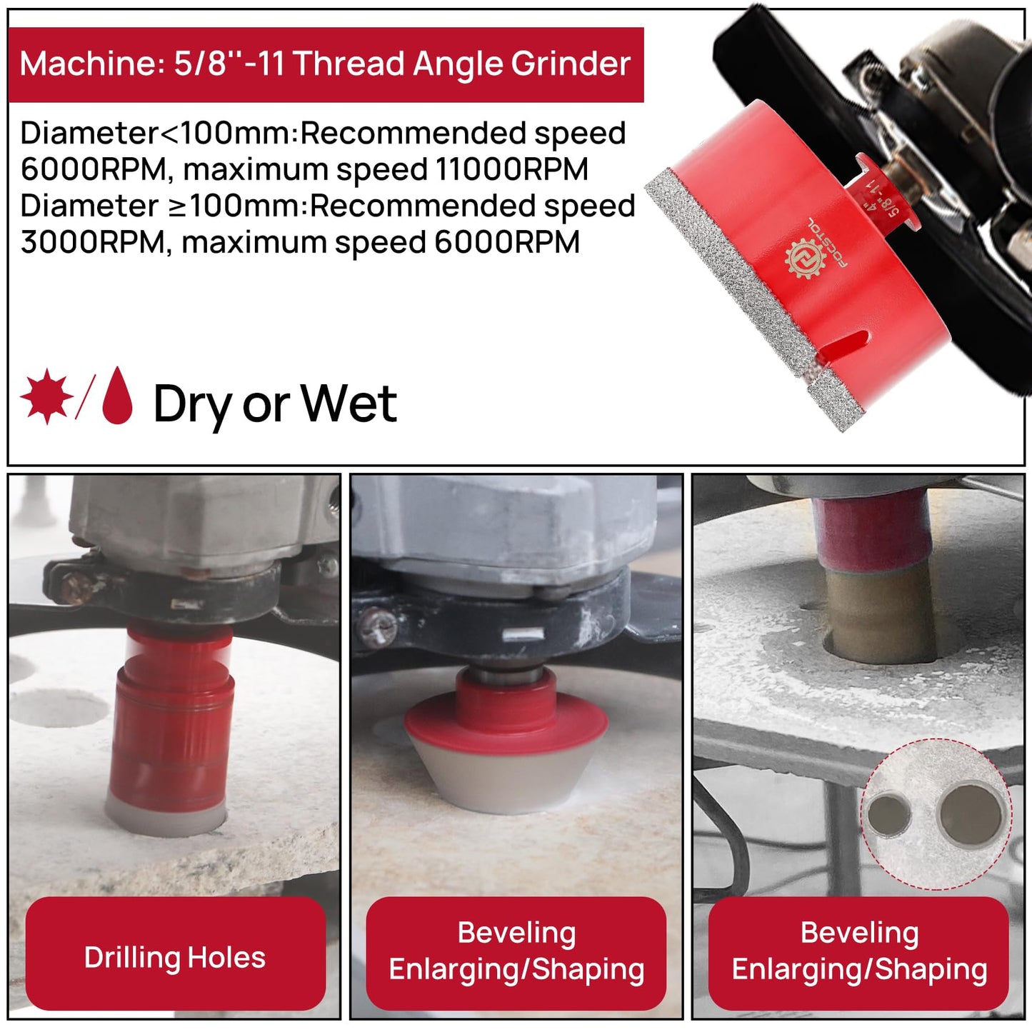 Diamond Tile Hole Saw Kit 13pcs - (6/6/8/20/35/50/75/100mm+20mm Milling Bit+50mm Beveling Chamfer Bit+Hex+SDS+115mm Saw Blade) Diamond Core Drill Bit Set for Porcelain Tile Ceramic Marble FOCSTOL
