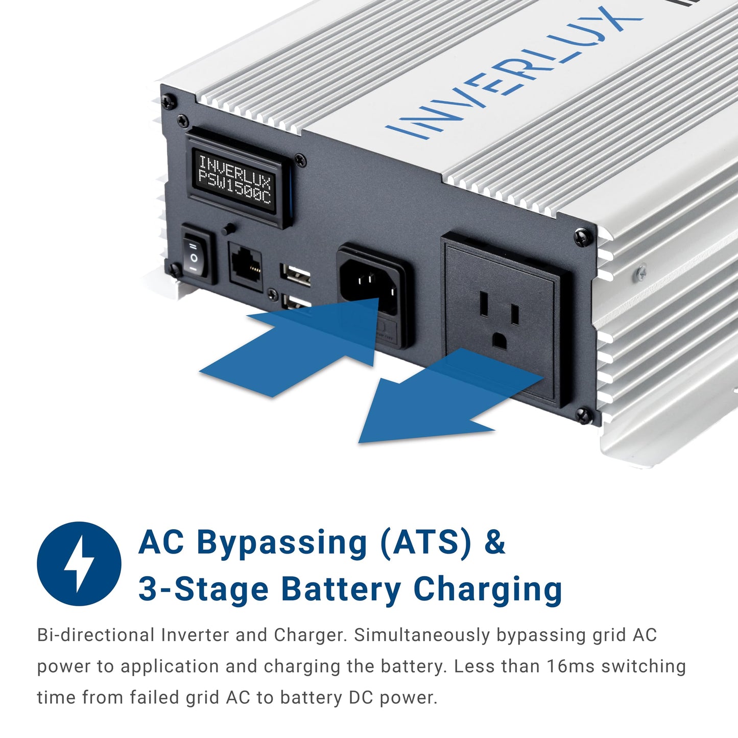 1500W Pure Sine Wave Inverter Charger with App Control, LCD Display & Auto Transfer Switch, Fast QC 3.0 USB, Reliable Backup Power for Home, Solar Systems, Sump Pumps & Emergencies