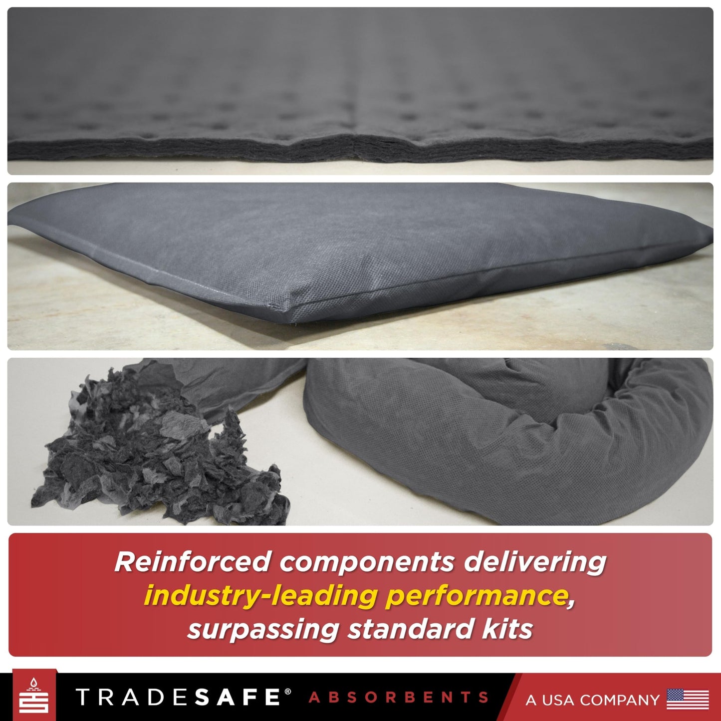 TRADESAFE Universal Spill Kit OSHA Approved - Portable Spill Kit Bag for Emergency Response, 7-Gallon Capacity, Spill Absorbent Pads, Spill Socks, Pillow, Gloves, Goggles, Hazmat Bags, 19 Pieces