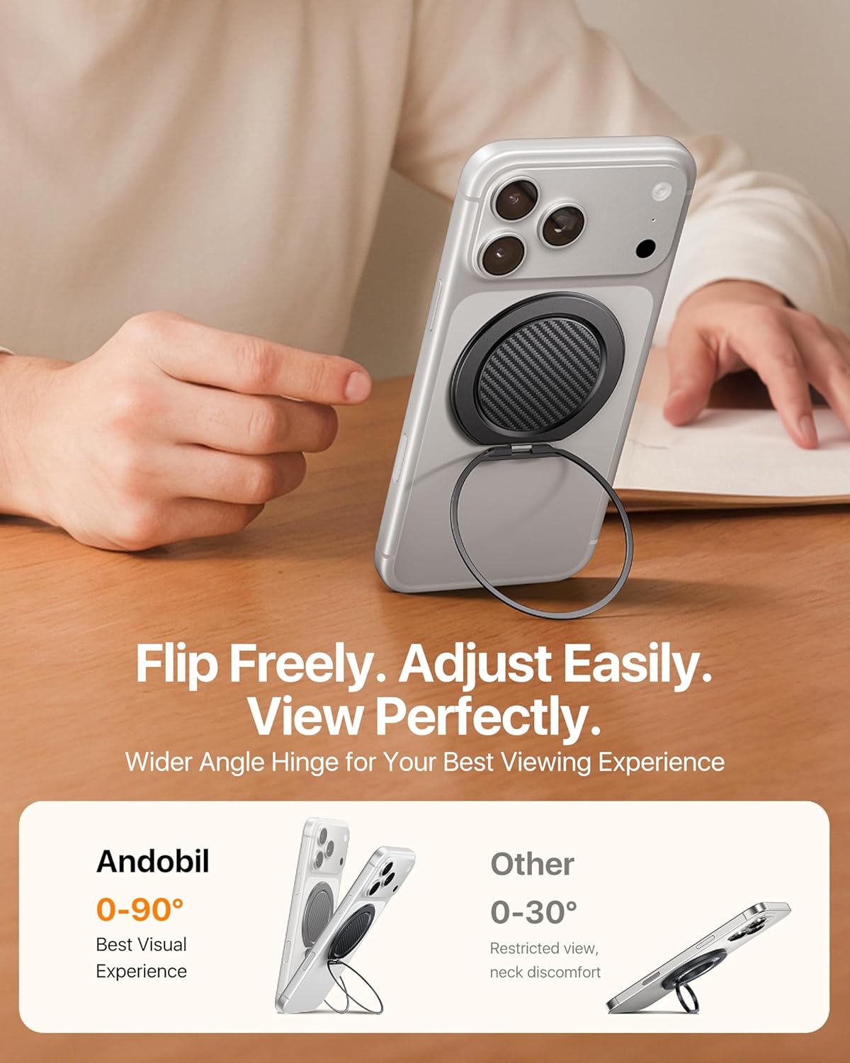 andobil [2026 [360 17 16 15 14 13 12, Ultra-Thin] Magnetic Phone Grip for MagSafe Rotate] Magnetic Cell Phone Ring