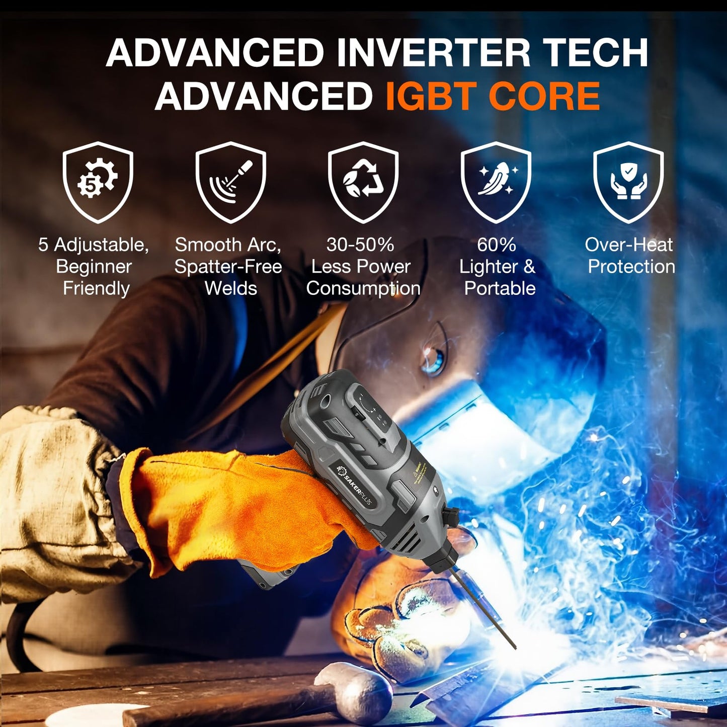Sakerplus Portable Welding Machine, Handheld Welder Machine 110V, ARC Portable Welder with IGBT Inverter 5 Variable Current Adjustment, 30pcs 3/32" Wire Rods, Welding Helmet, Carrying Case Included
