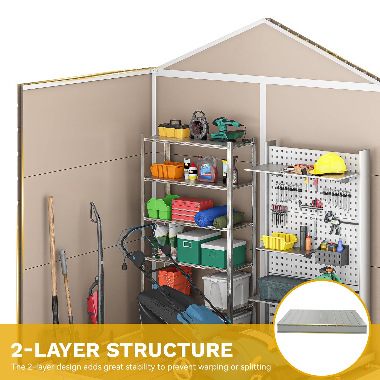 DWVO Outdoor Storage Shed 6x4.4ft Plastic Garden Tool Shed with 2 Vision Windows, Double-Wall Outside Shed for Mower Lawn, Garden Tool for Backyard Lawn Patio, Lockable