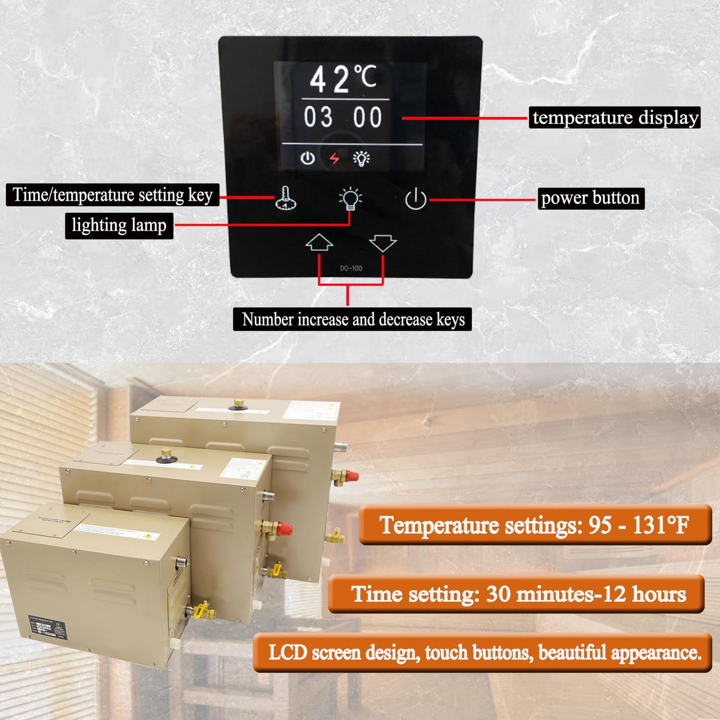 JJFFTAO,Steam shower generator,18kw Household-Commercial,Steam shower generator kit,with self-draining system,Temperature adjustable 95-131°F,Applicable space 560～735ft3