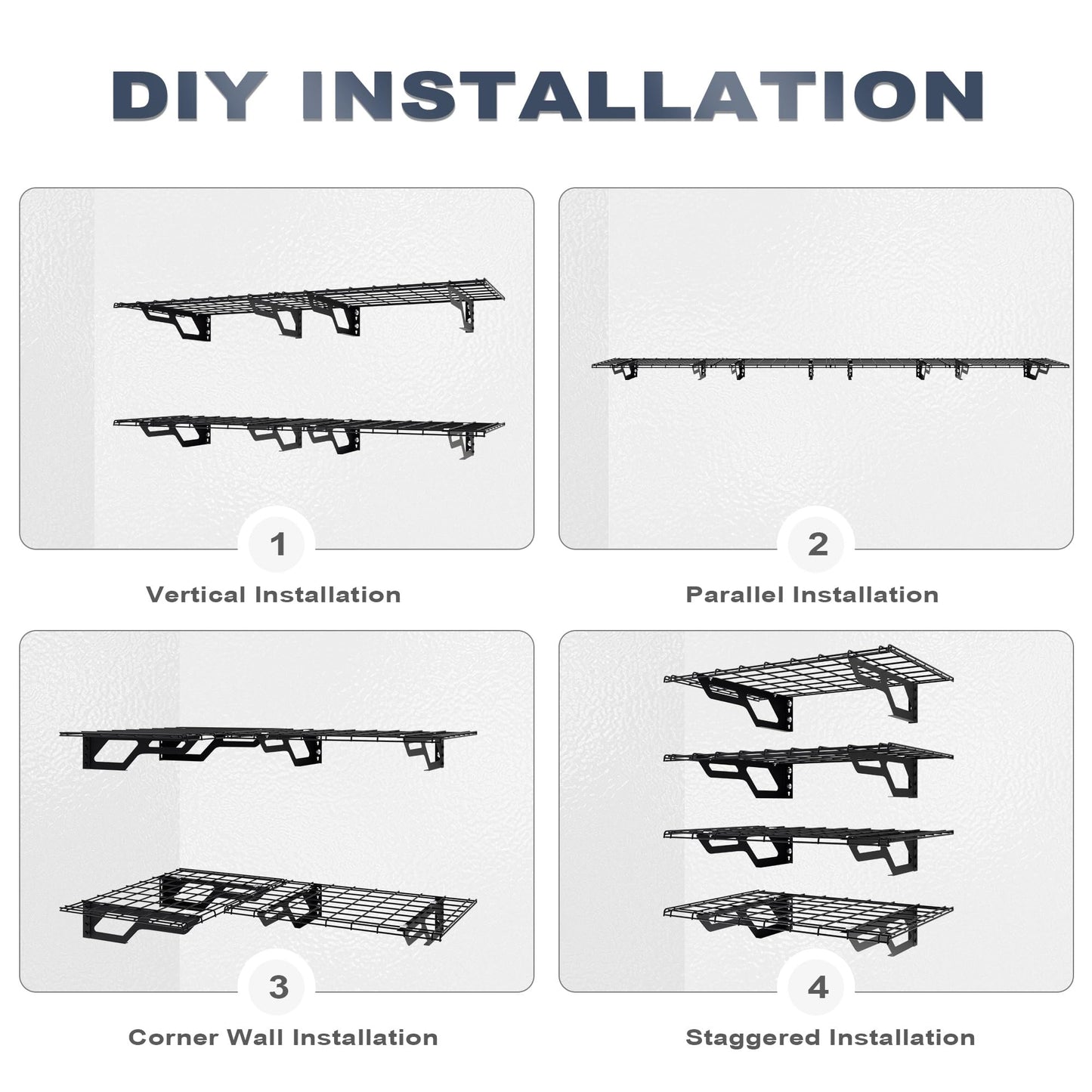 Shuntong The Atlas 2-Pack 2x6 ft Garage Wall Shelves, 800lbs Heavy Duty Garage Shelving Wall Mounted, 24"x72" Metal Floating Shelf Storage Rack, Hammertone
