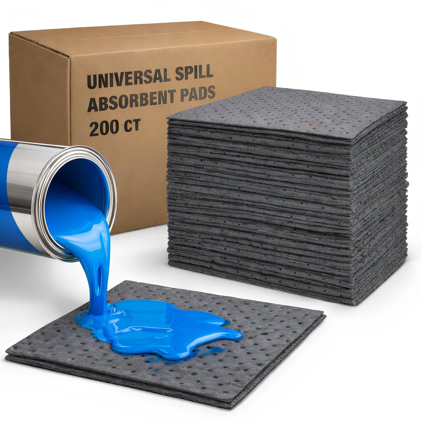 FLASHDRY Universal Spill Absorbent Pads, 200-Count, 17.5" x 13.5", Absorbs Oil, Grease, Coolant & Solvents, for Garages, Warehouses, Factories & Industrial Facilities