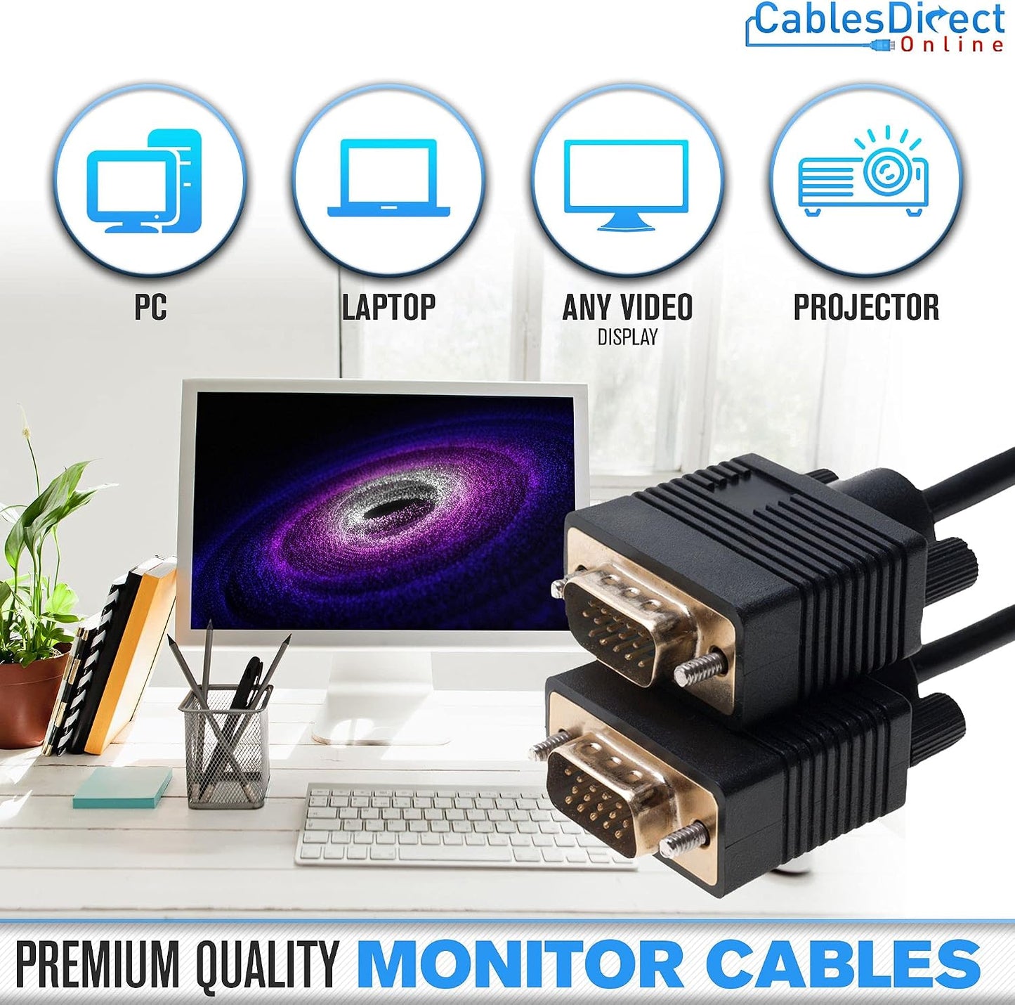 3FT 1080P Cables Direct Online SVGA Monitor Cable - Male to Male VGA to VGA for PC, Projector, Laptop, TV