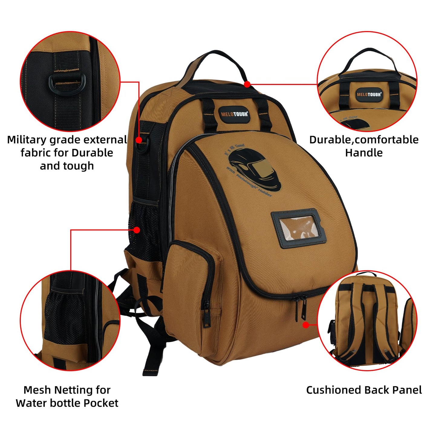 MELOTOUGH Welding Tool backpack for Tools and Helmet Extreme Gear Pack with Large Capacity Welding Helmet Bag,Work Knee Pads for Men Women Construction, Flooring, Roofing