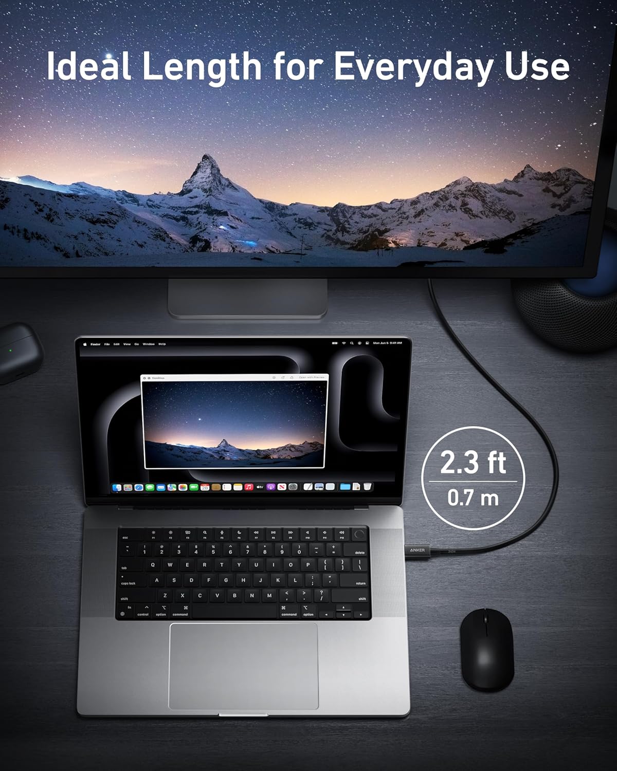 4 8K/4K Display/40Gbps USB4, 4/3, 16(240W, 2.3FT) Anker Thunderbolt Certified USB C to USB C Cable, Compatible