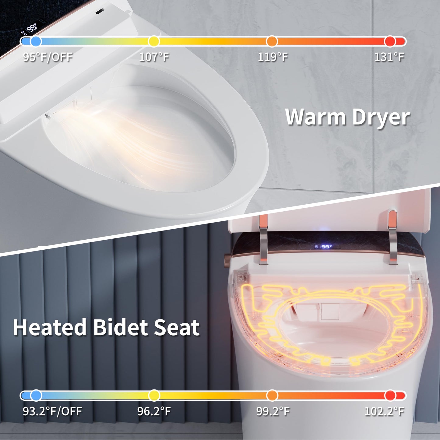 Casta Diva Smart Toilet with Tank, Foam Dispenser, Soft-Close Lid, Foot Kick & Off-seat Auto Flush, Heated Seat, Warm Water & Dryer, Blackout Flush, 1.06 GPF Digital Display with Remote(CD-Y010L)