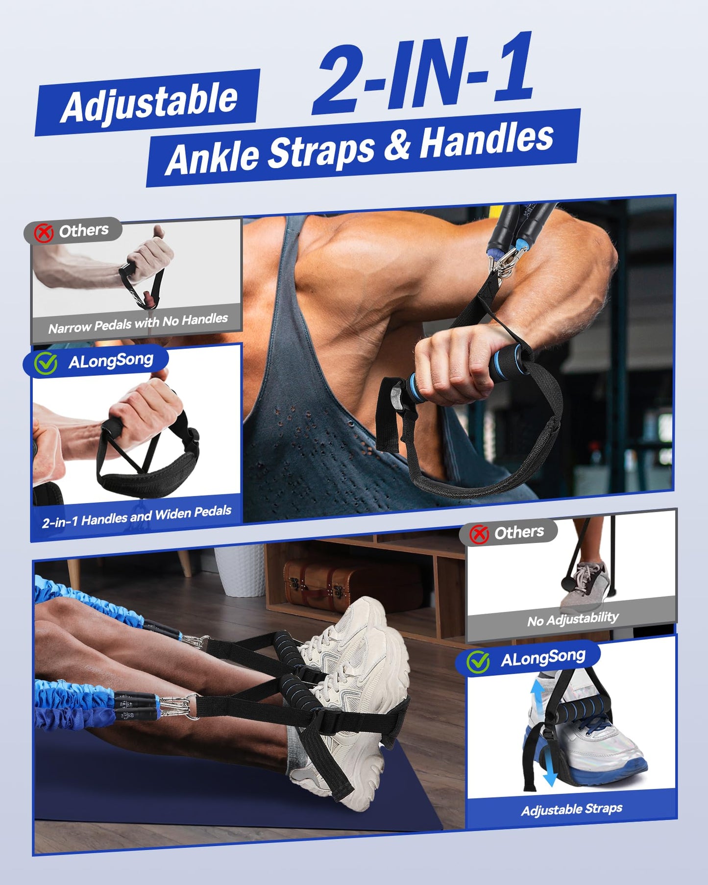 ALongSong Upgraded Pilates Bar Kit with Resistance Bands Natural Latex, Heavy-Duty Stainless Steel Multifunctional Yoga Pilates Stick for Home Gym Exercise Fitness Equipment Full-Body Workouts