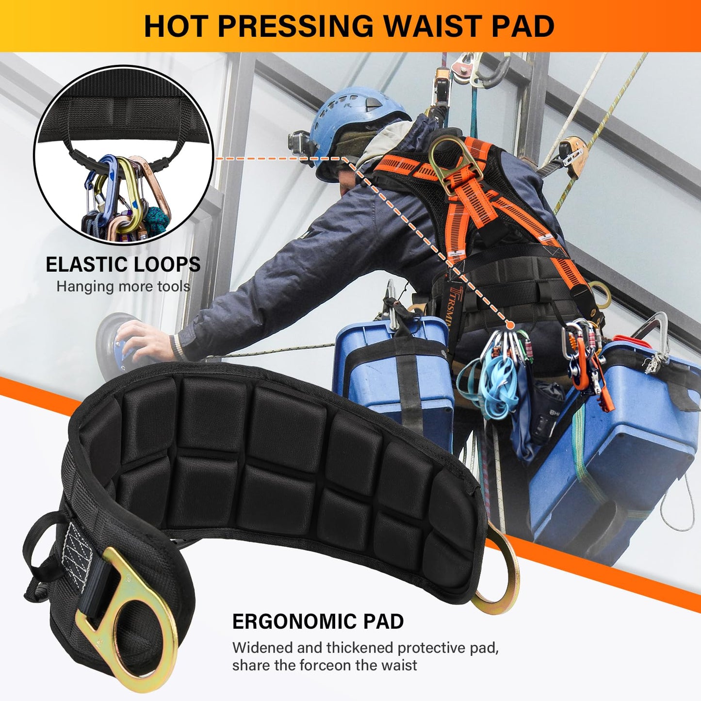 Trsmima Safety Harness Fall Protection - Roof Full Body Harness Men Construction Work Ergonomic Pad Safety Belt Tongue Leg Buckle Quick Connected Chest Buckle