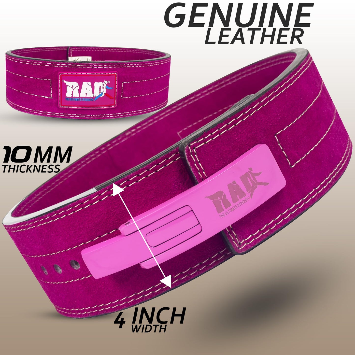 RAD Lever Weight Lifting Gym Belt for Men & Women, Size 63 TO107 CM, Thick 10MM & Width 4 Inch, Leather, Black