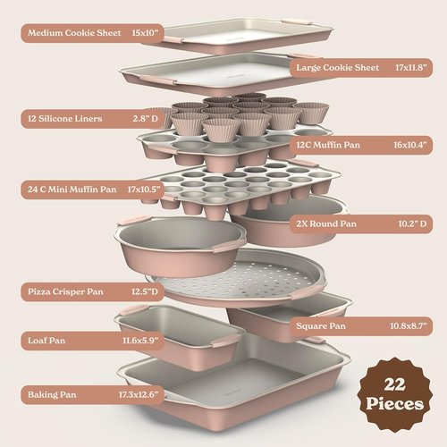 Country Kitchen Nonstick Bakeware Set - Durable 22-Piece Baking Set with Silicone Muffin Cups