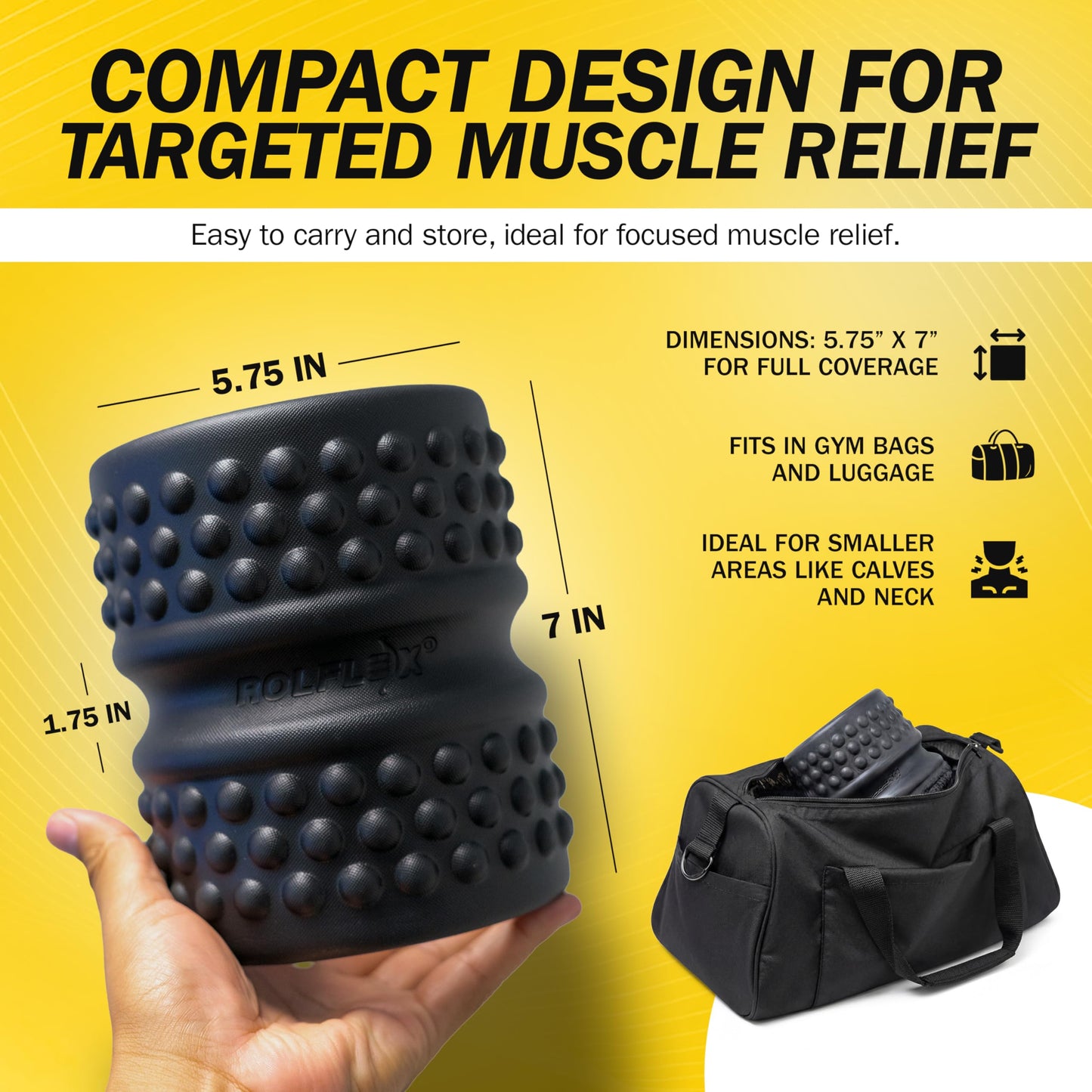 Rolflex SpineAline Back Roller – Muscle Rollers Deep Tissue Spine Alignment Tool – Ergonomic Spine, Neck and Back Massage Rollers – Durable & Portable Massage Roller – Supports Up to 300 lbs – Black