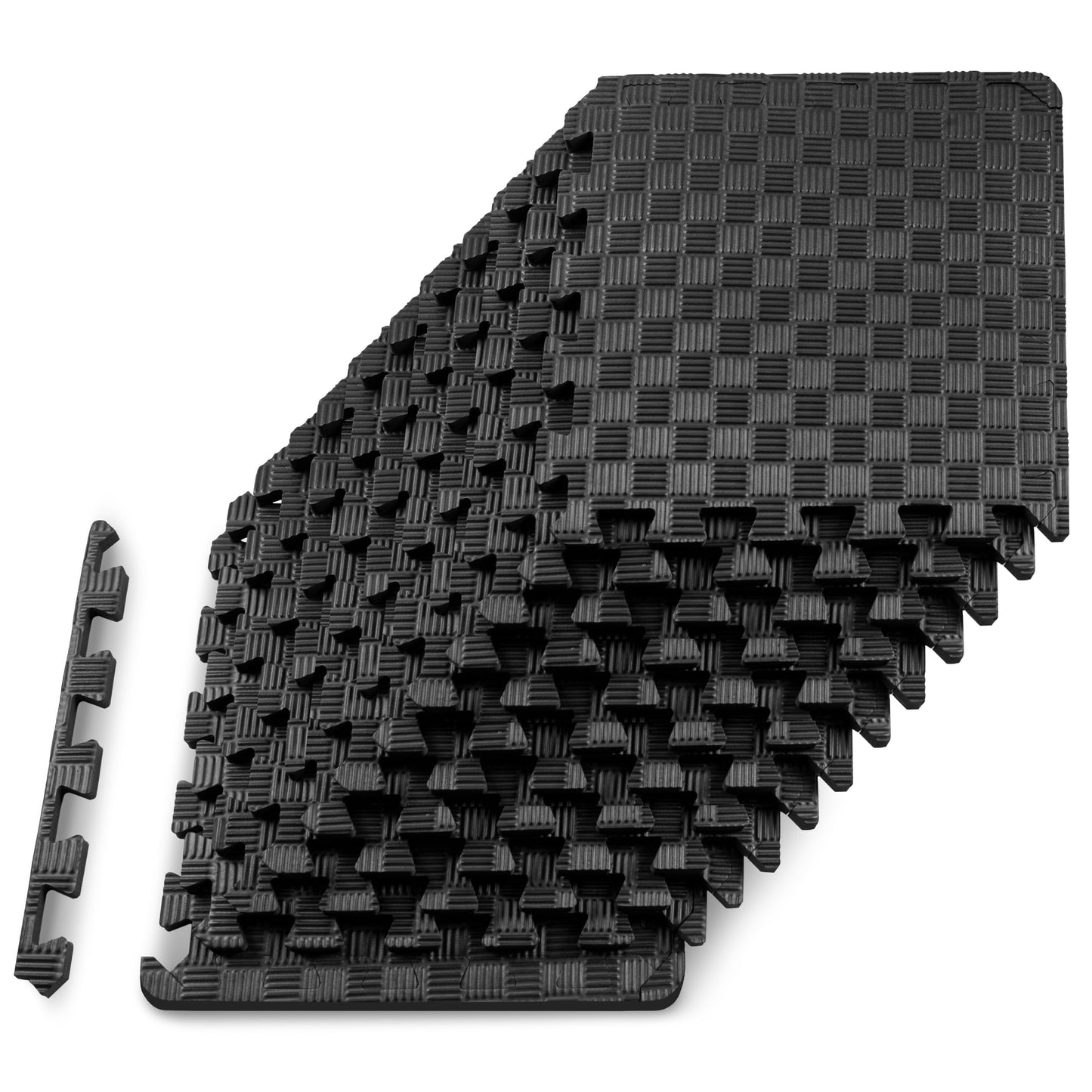 ProsourceFit Exercise Puzzle Mat ½-inch, Checkered EVA Foam Floor Tiles w/ Non-Slip Texture, Interlocking Design for Adjustable Gym Surfaces, Shock Absorbing, Black, 12 SQ FT - 12 Tiles