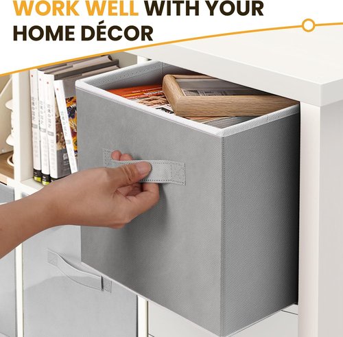 Criusia Large Storage Cubes - 13x13 Fabric Bins Set of 10 | Collapsible Grey Organizers with Dual Handles