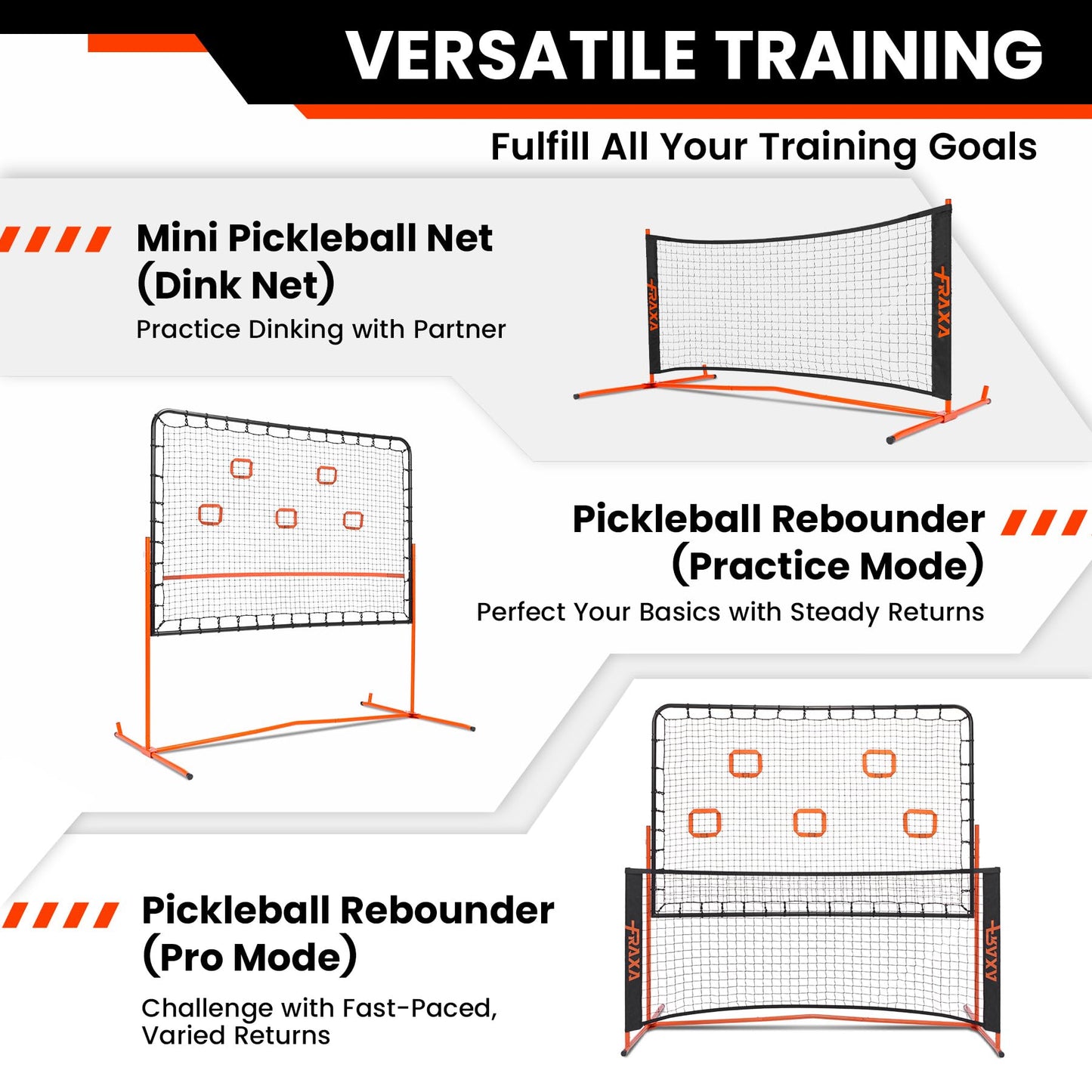 Fraxa Pickleball Rebounder Training Equipment - Pickleball Net for Solo Practice Drives Dinks Volley Accuracy - Portable for Outdoor Driveway Backyard Indoor Garage