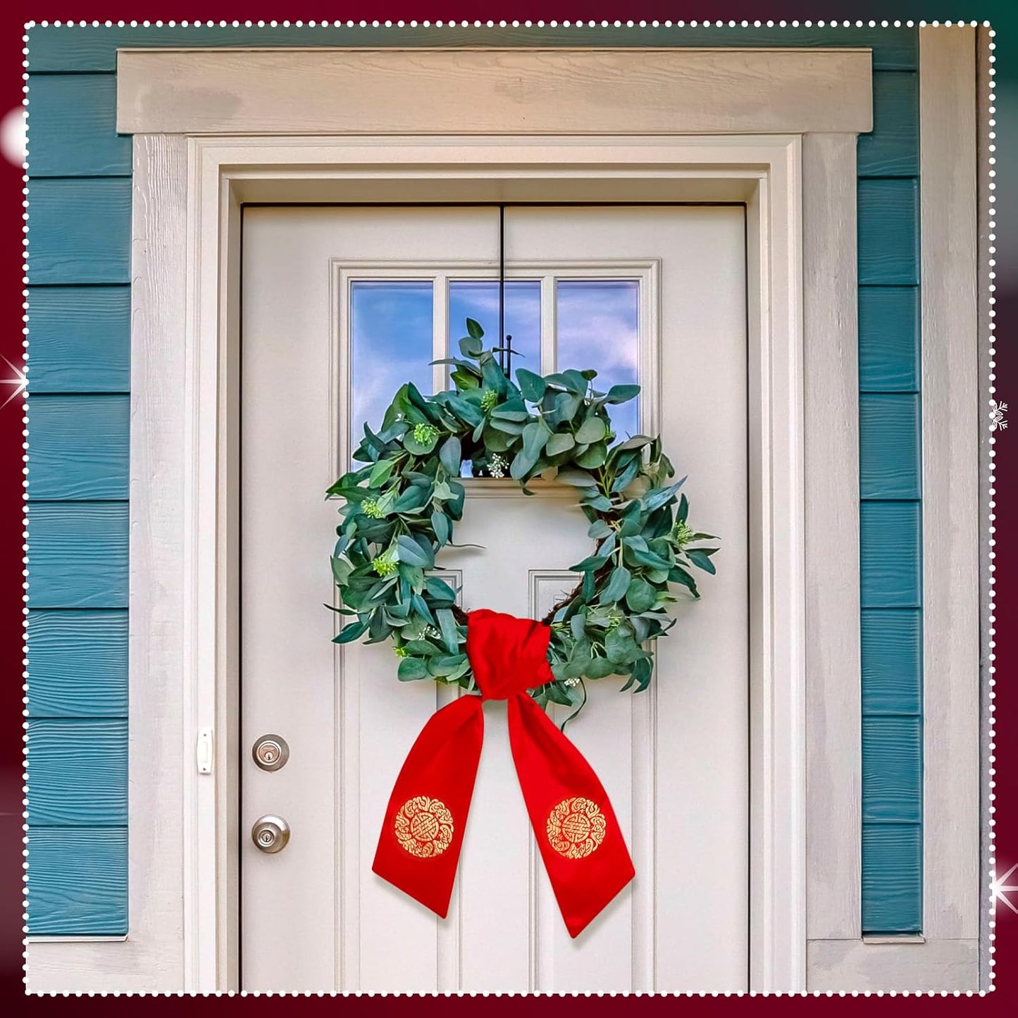 VitalCozy Wreath Sash - Embroidered Monogram Satin Ribbon for Front Door | 4.5'' X 56'' Red