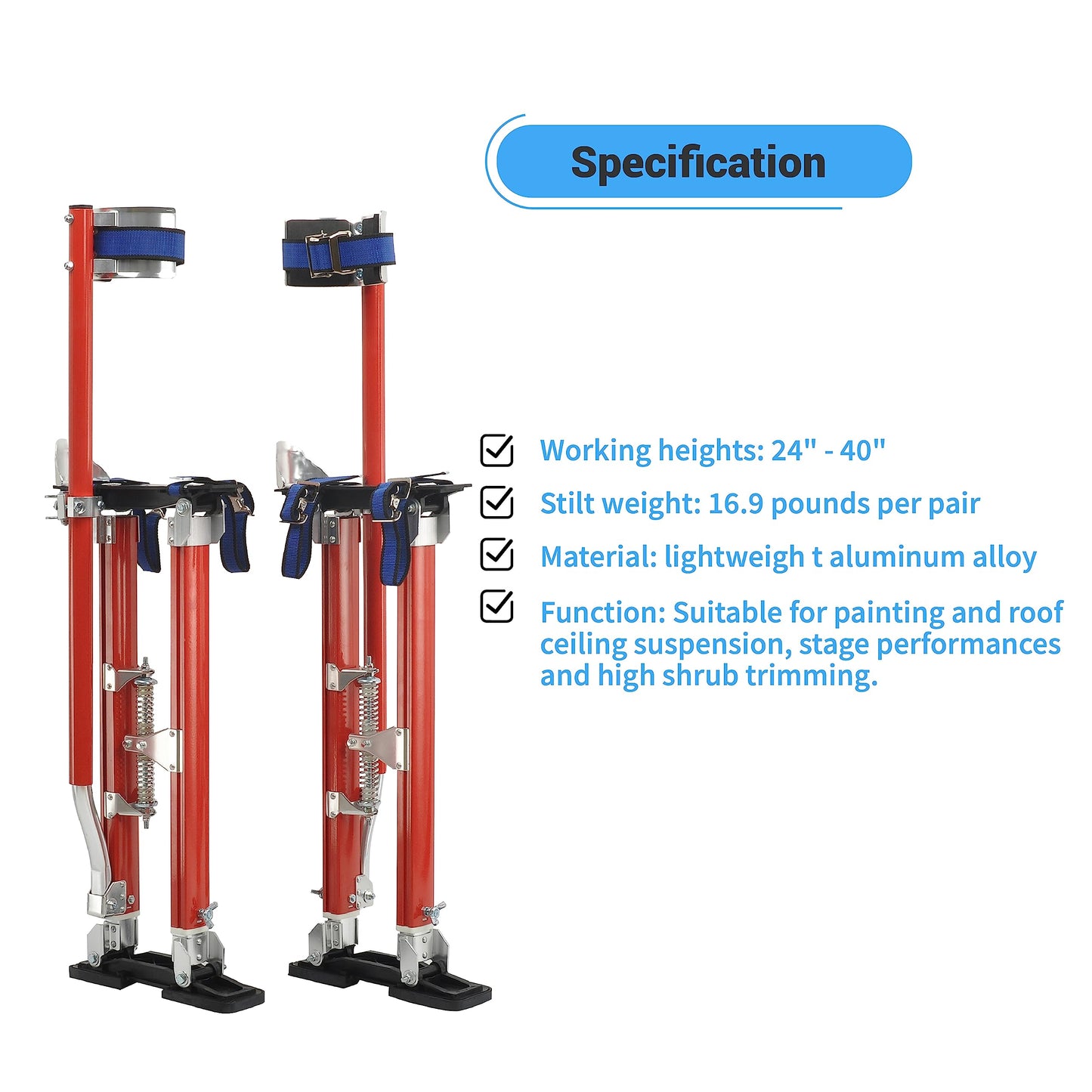 GESEXI Drywall Stilts 24-40 inch Adjustable Professional Aluminum Tool Stilt for Painting Painter Taping, Red