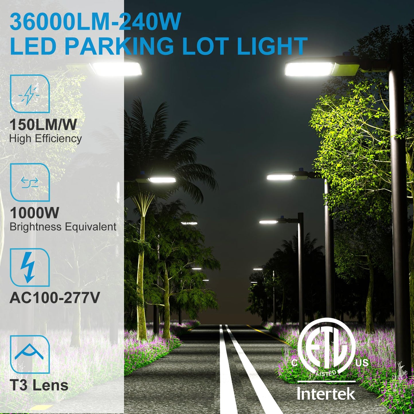 5Pack 240W LED Parking Lot Lighting 60000LM 5000K Pole Lights Outdoor with Smart Dusk to Dawn IP65 Outdoor LED Parking Lot Lights Pole Mount for 30~50Ft Yard,Driveway,Stadium,Roadway-7Yrs Warranty
