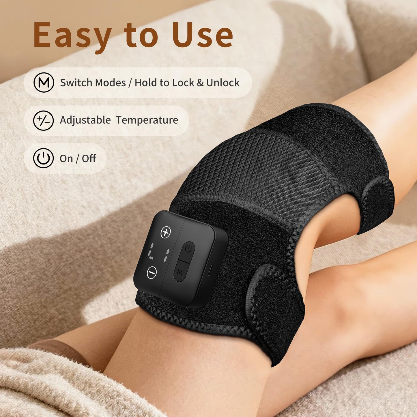 Nekteck Knee Massager with Heat - Cordless Heated Knee Brace with Vibration for Pain Relief, Rechargeable Knee Heating Massager with 5 Heat Levels and 3 Massage Mode (2 Packs)