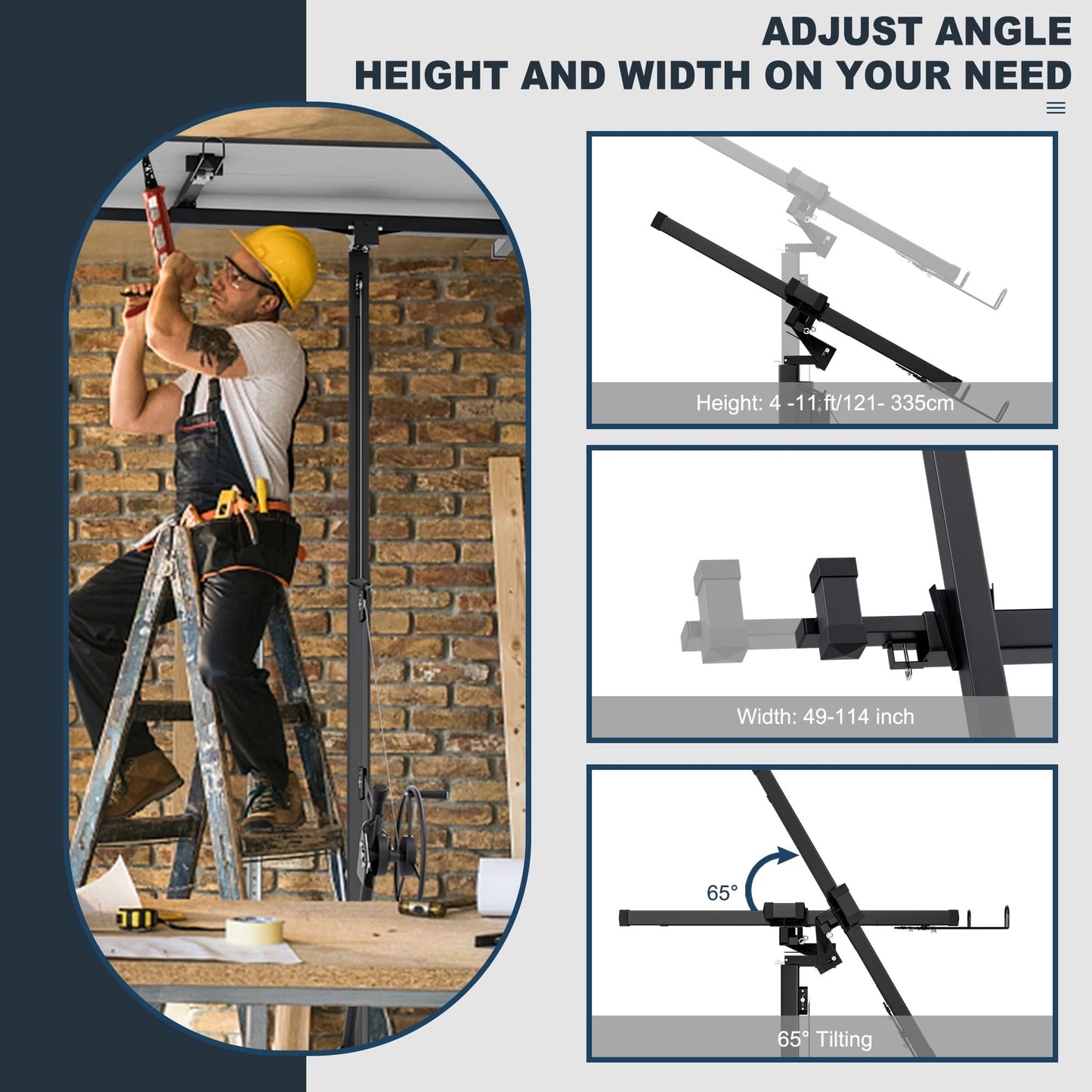 Garvee 11 FT Drywall Lifter Sheetrock Lift,Drywall Rolling Lifter Panel,150LBS Heavy Duty Sheetrock Hoist Panel Hoist Jack With 360° Adjustable Telescopic Arm & 3 Lockable Wheels