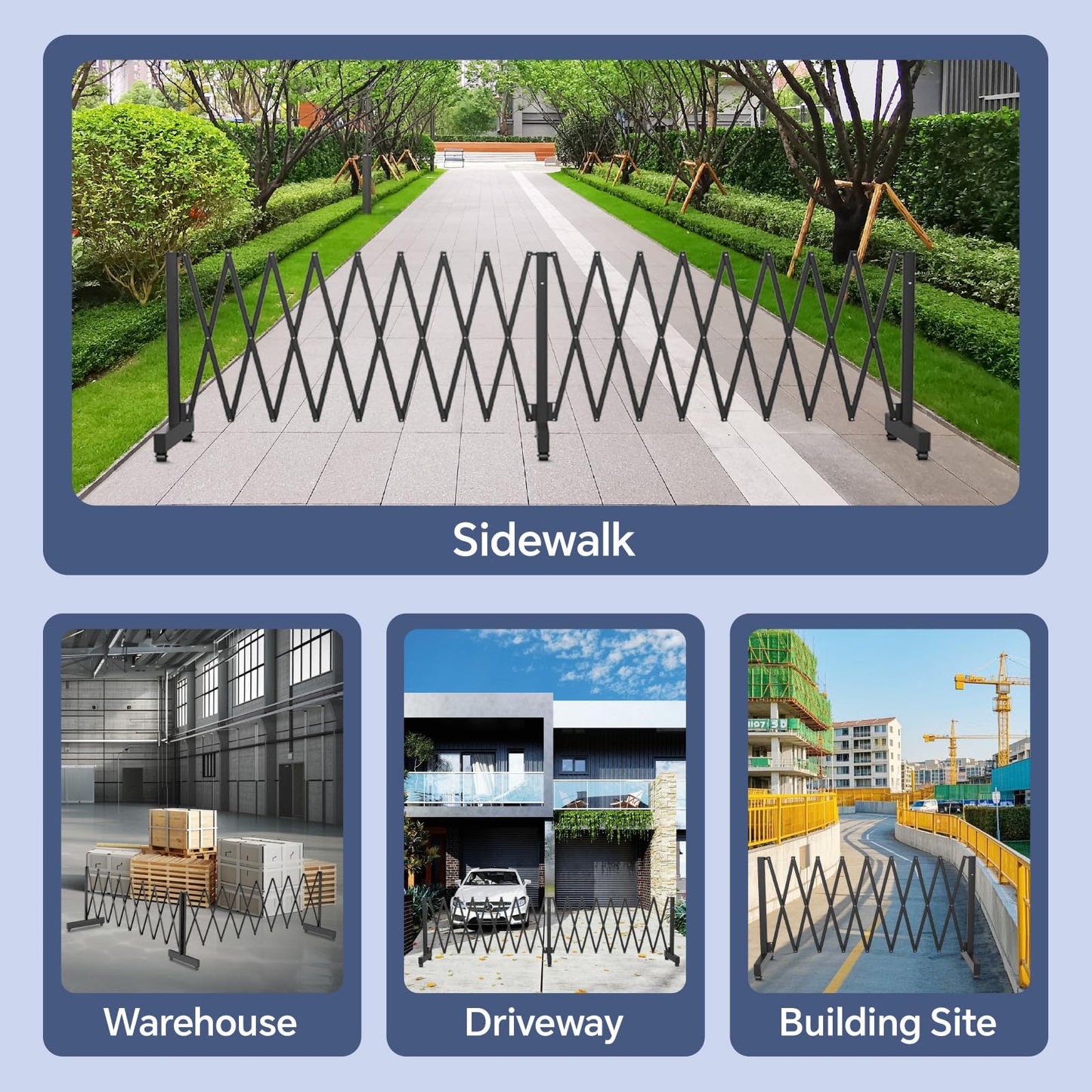 23FT Industrial Expandable Barricade, Folding Security Gate with Wheels, Retractable Driveway Gate, Adjustable Traffic Fence for Construction Site, Traffic Control, Cordon, Elevator, Garage