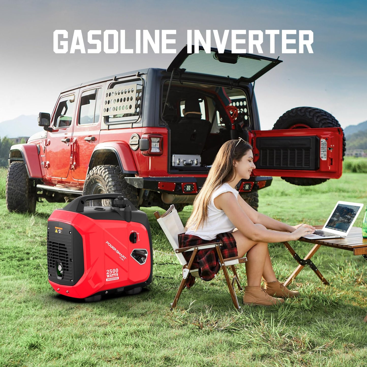 PowerSmart 2500-Watt Gas Powered Portable Inverter Generator, Super Quiet for Camping, Tailgating, Home Emergency Use, Ultra Lightweight, EPA Compliant