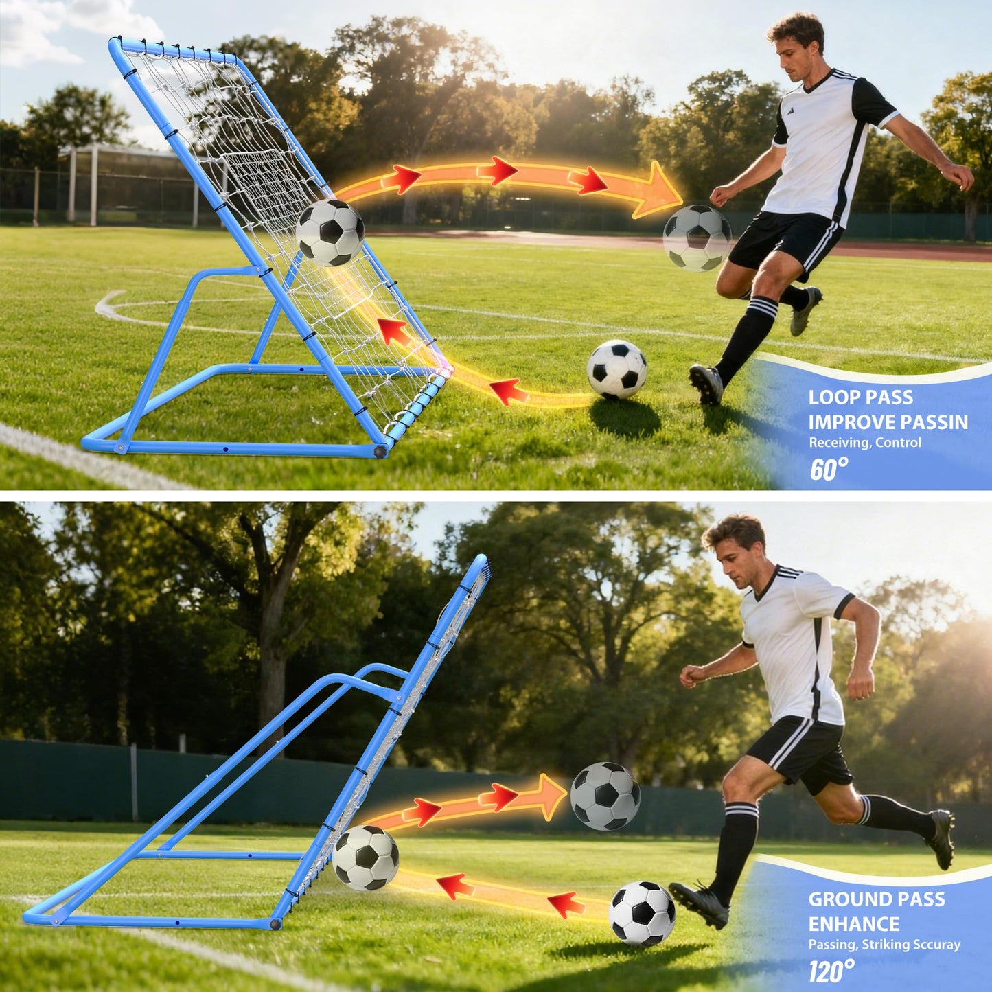 GarveeLife 6X4 Ft Adjustable Soccer Rebounder Net, Heavy Duty Soccer Rebound Net with Iron Frame, Rust Resistant, Football Training Equipment for Backyard/Field, Easy Assembly