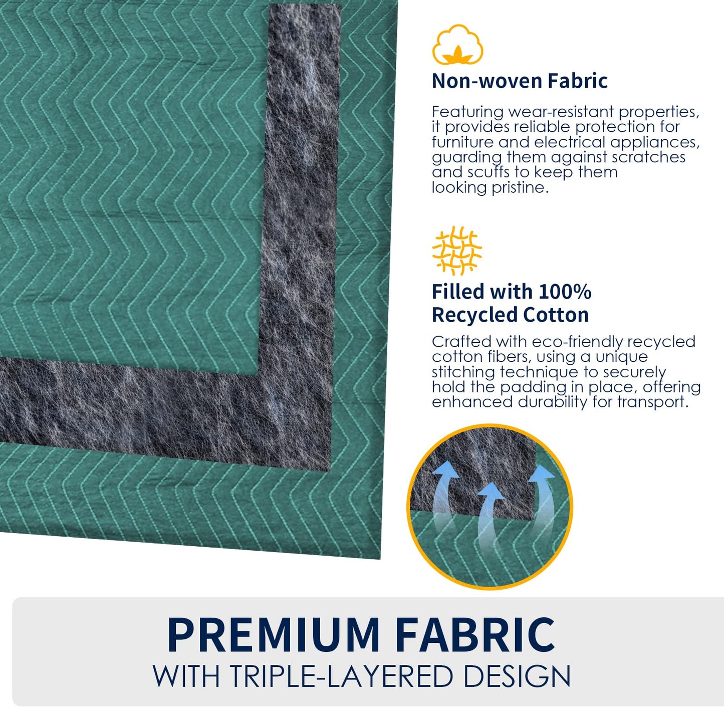 Diamond UP Moving Blankets 4 Pack, Double Extra Large 144"x80" (85 lb/dz) Heavy Duty Quilted Packing Blankets for Moving, Shipping & Storage, Professional Furniture Pads -Green & Gray