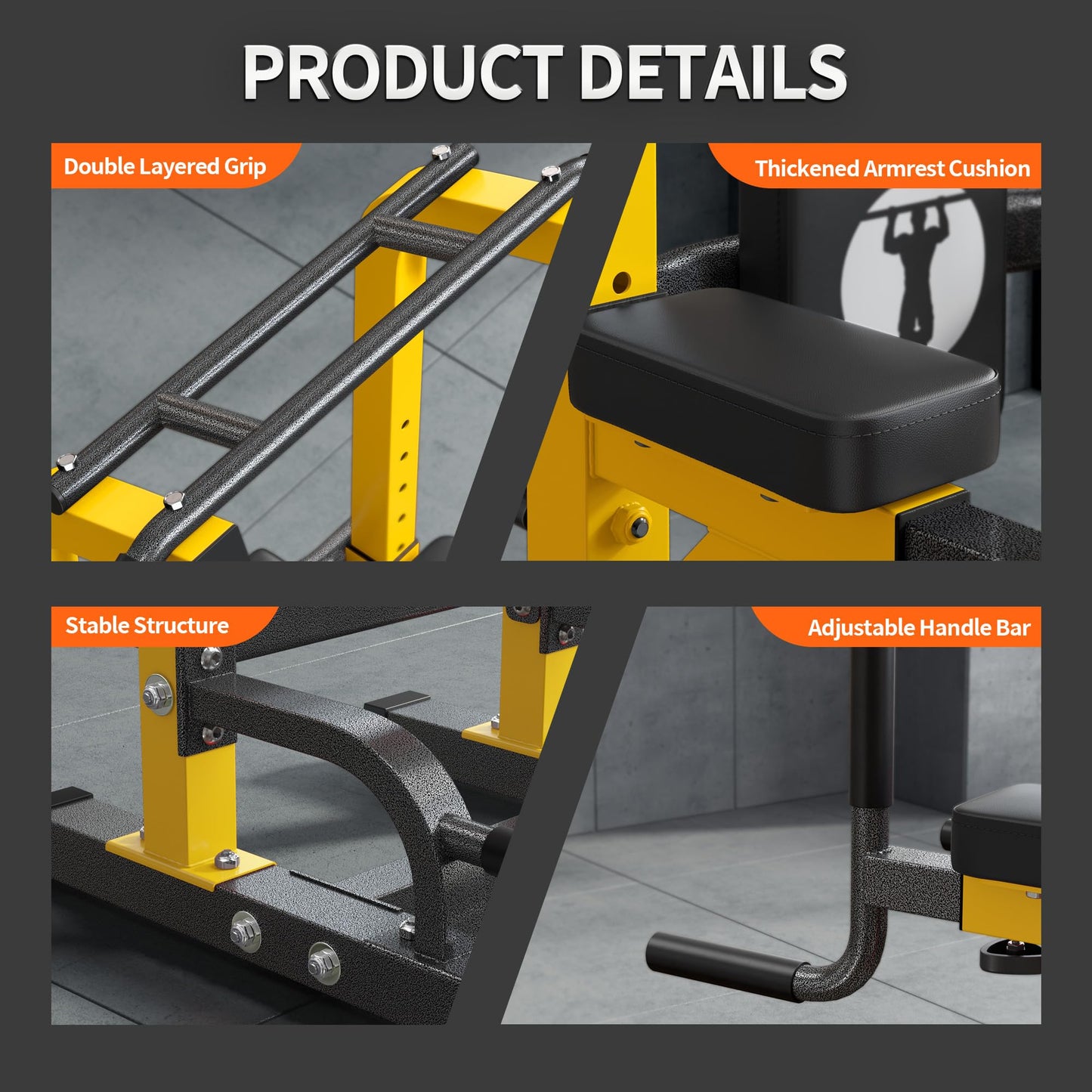 SogesHome Adjustable Pull Up Bar & Dip Station, Heavy Duty 330LB Capacity Multifunctional Home Gym Fitness Equipment for Strength Training, Push Up Stand for Arm, Back, Core & Full Body Workout, Yellow
