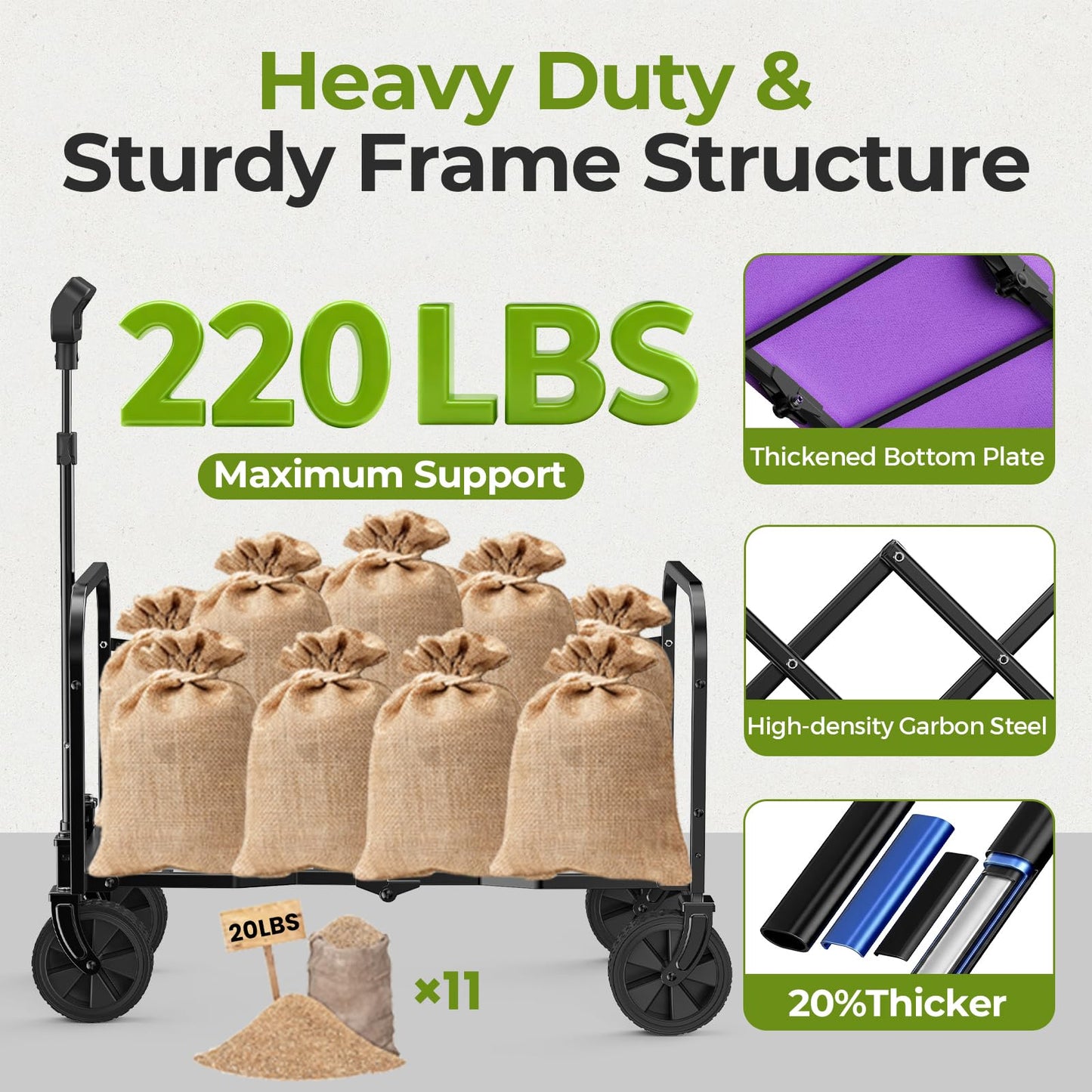 Aimnny Wagons Carts Foldable, Lightweight Collapsible Utility Wagon-220LBS Capacity One-Side Full Zipper, Side Load No Lifting for Light Camping, Grocery, Shopping, Sports & Apartment Moving (Purple)