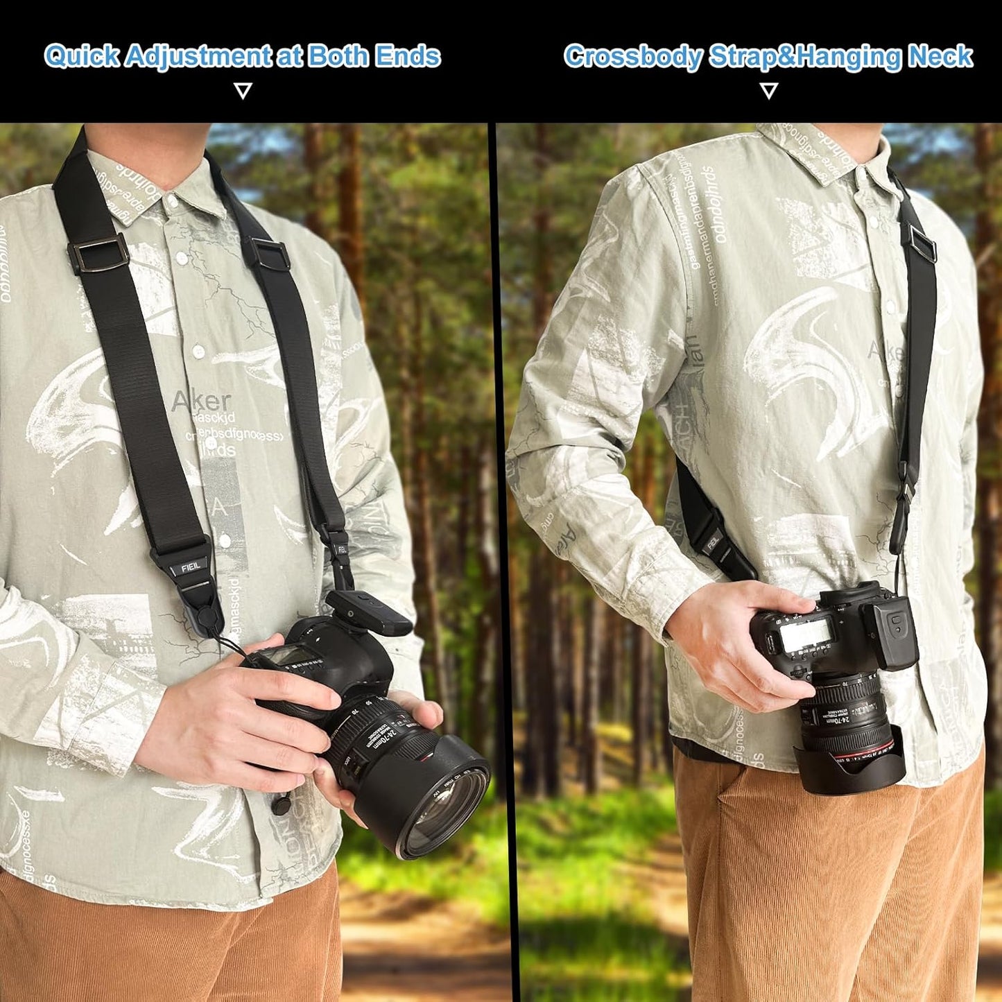 FIEIL Camera Strap with Quick Release Plate, Adjustable Camera Neck Strap, Comfort Camera Sling Strap, Quick Release