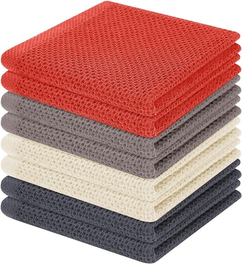 Homaxy Kitchen Dish Cloths - 100% Cotton Waffle Weave, Ultra Soft & Absorbent, 12x12 Inches, 8-Pack, Multicolor
